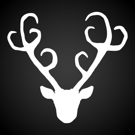 Hand drawn tribal style deer head silhouette. Magic vintage vector illustration in white over black. Spiritual art, yoga, boho style, nature and wilderness. T-shirts and tattoo design.のイラスト素材