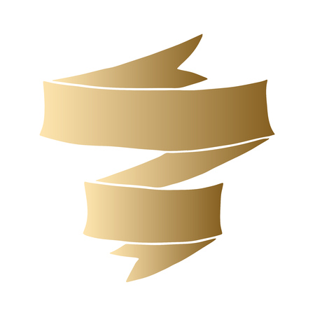 Vintage hand drawn folded ribbon banner vector illustration. Golden gradient isolated over white.のイラスト素材