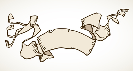 Vintage hand drawn vector ribbon banner. Folded light brown ribbon over white background.のイラスト素材