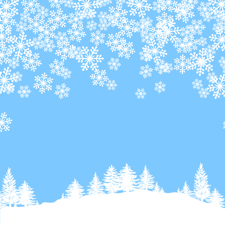 Christmas snowflakes blank frame vector illustration. Greeting card winter snow forest background with copy space. Happy New Year.のイラスト素材