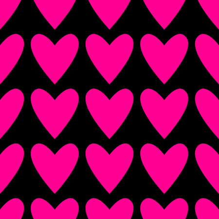 Seamless hearts pattern in bright pink over black. Valentine's day tile background. Romantic vector pattern.のイラスト素材