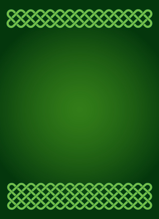 Rich green Saint Patrick's Day frame. Irish festival celebration greeting card design background. Celtic interlaced knots vertical backdrop.のイラスト素材