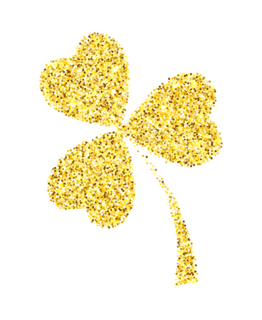 Gold glitter clover leaf vector illustration isolated over white. St. Patrick's day object.のイラスト素材