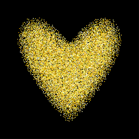 Gold glitter heart isolated over black background. Happy Valentines Day golden glamour design element.のイラスト素材