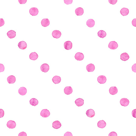 Seamless hand drawn watercolor pattern made of round pink dots, isolated over white.のイラスト素材