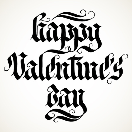 Hand written Valentine's day greeting. Happy Valentine's day in black isolated over white.のイラスト素材
