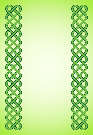 Light green Saint Patrick's Day frame. Irish festival celebration greeting card design background. Celtic interlaced knots vertical backdrop.のイラスト素材