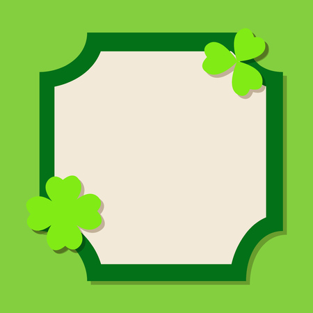 Saint Patrick's Day green vintage vector frame with clover shamrock leaves. Irish festival celebration greeting card design background.のイラスト素材
