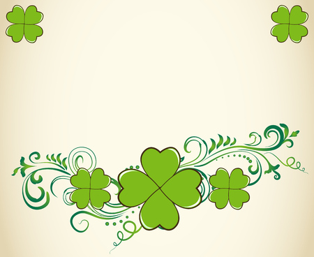 Saint Patrick's Day vector blank border with ornate swirls and green clover shamrock leaves. Irish festival celebration greeting card design background.のイラスト素材