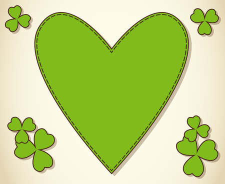 Saint Patrick's Day vector heart shaped frame with green clover shamrock leaves. Irish festival celebration greeting card design background. I love Ireland.のイラスト素材