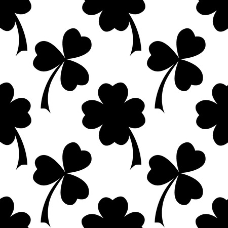 Clover leaves vector seamless pattern in black and white. St. Patrick's day background.のイラスト素材