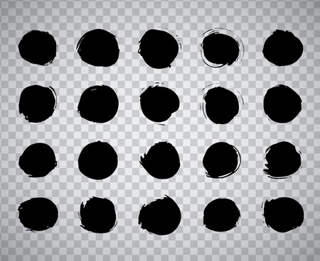 Collection of miscellaneous black grunge circle brush strokes over transparent background. Set of design elements. Vector illustration.のイラスト素材