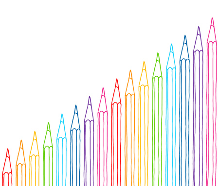 Contour multicolor pencils border isolated over white. Art stationery hand drawn vector doodle illustration blank frame.のイラスト素材