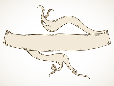 Vintage hand drawn vector ribbon banner. Folded light brown ribbon over white background.のイラスト素材