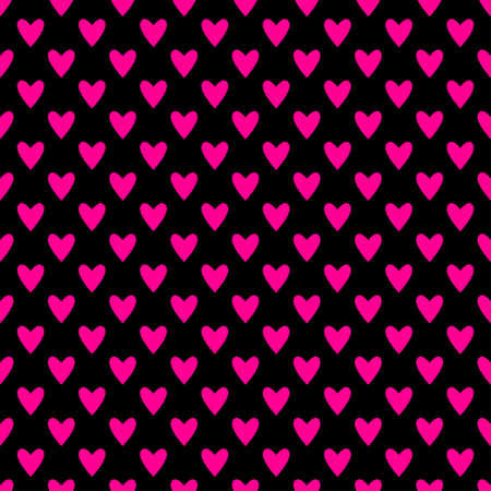 Seamless hearts pattern in bright pink over black. Valentine's day tile background. Romantic vector pattern.のイラスト素材