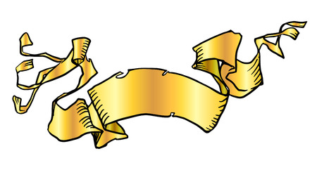 Vintage hand drawn folded ribbon banner vector illustration. Golden gradient isolated over white.のイラスト素材