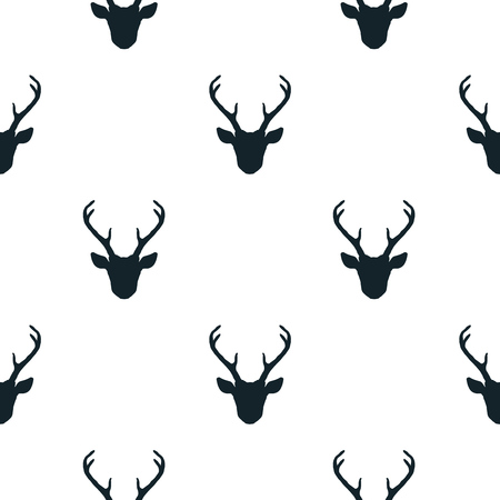 Seamless pattern with deer heads. Vector hipster trendy background. Nature wildlife animal black and white backdrop.のイラスト素材