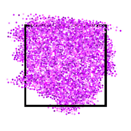 Purple glitter texture square border isolated over white background. Abstract scattered golden sparkles of confetti. Bright celebration vector illustration.のイラスト素材