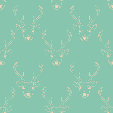 Seamless pattern with deer heads in pastel colors. Vector hipster trendy background. Nature wildlife animal backdrop.のイラスト素材