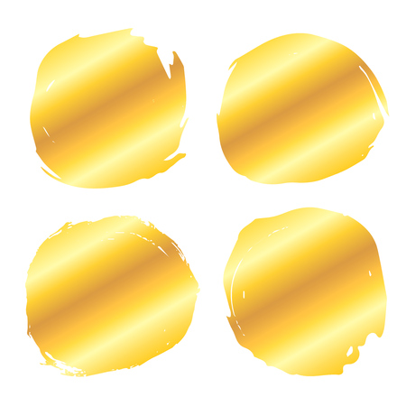 Collection of miscellaneous round golden grunge brush strokes isolated over white background. Set of design elements. Vector illustration.のイラスト素材