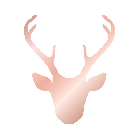 Hand drawn tribal style deer head silhouette. Magic vintage vector illustration, rose gold isolated over white. Spiritual art, yoga, boho style, nature and wilderness.のイラスト素材