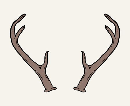 Hand drawn brown deer antlers. Magic vintage vector illustration over white. Spiritual art, yoga, boho style, nature and wilderness.のイラスト素材