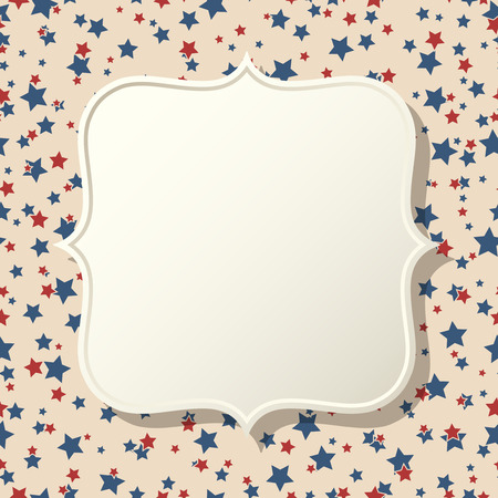 American patriotic background. United States blank vintage frame with space for text. Independence day design template. Stars backdrop.のイラスト素材