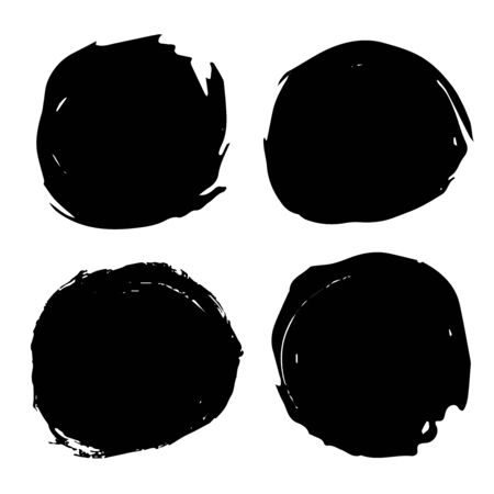 Collection of miscellaneous black grunge round brush strokes isolated over white background. Set of design elements. Vector illustration.のイラスト素材