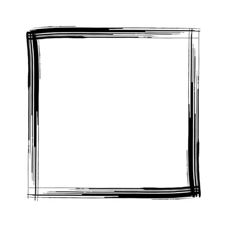 Square black hand drawn grunge frame, border. Design element. Vector illustration in black isolated over white.のイラスト素材