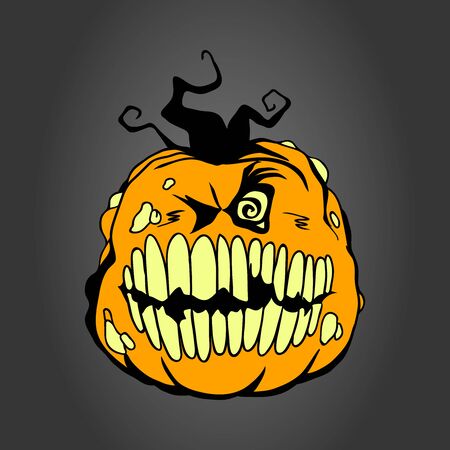 Hand drawn Halloween pumpkin greeting card celebration design element. Holiday vector illustration over dark gray.のイラスト素材