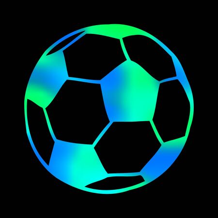 Soccer, football ball vector illustration in acid green and blue isolated over black. Sport game equipment.のイラスト素材