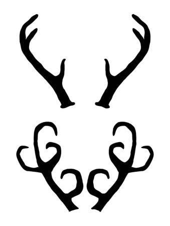 Hand drawn deer antlers set. Magic vintage silhouette vector illustration in black isolated over white. Spiritual art, yoga, boho style, nature and wilderness.のイラスト素材