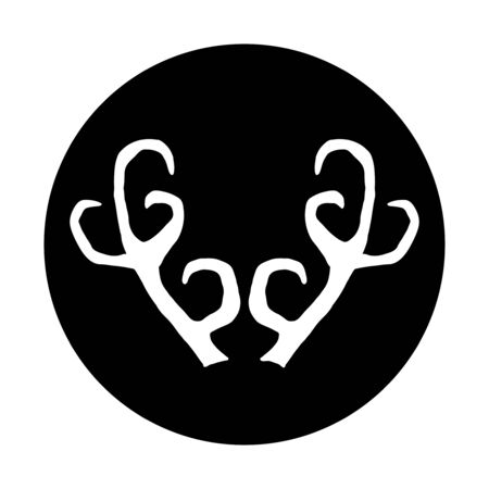 Hand drawn deer antlers. Magic vintage vector illustration in black circle isolated over white background. Spiritual art, yoga, boho style, nature and wilderness.のイラスト素材