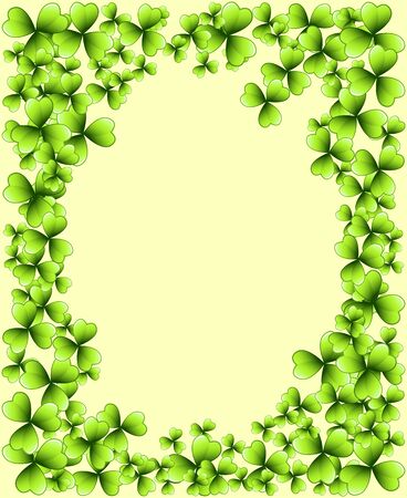 Saint Patrick's Day bright green vector frame with clover shamrock leaves. Irish festival celebration greeting card design background. Nature floral spring backdrop.のイラスト素材