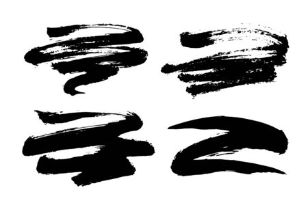 Collection of black artistic grunge brush strokes isolated over white background. Set of design elements. Vector hand drawn illustration.のイラスト素材
