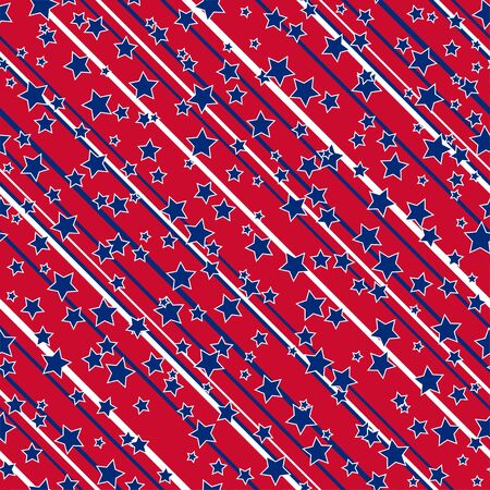 American patriotic stars and stripes seamless pattern in bright red, blue and white.のイラスト素材