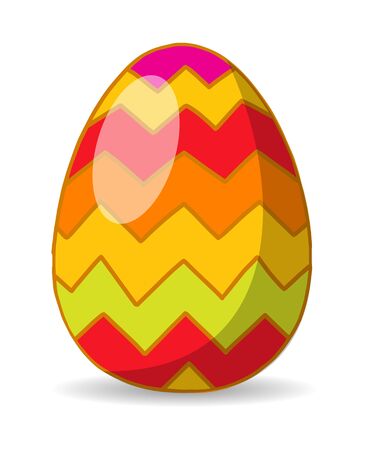 Happy Easter greeting card. Bright chevron pattern egg symbol vector holiday illustration isolated over white.のイラスト素材
