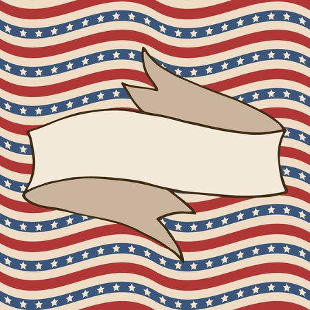 American patriotic background. United States blank ribbon banner frame with space for text. Independence day square design template. Stars and stripes backdrop.のイラスト素材