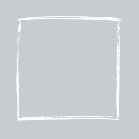 Square grunge brush strokes frame in white isolated over light grey background. Design element. Vector illustration.のイラスト素材