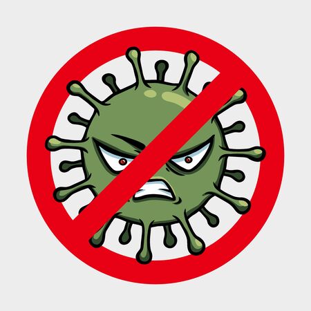 Stop Coronavirus cell concept. 2019-nCoV pandemic vector illustration isolated over white. No infection dangerous virus sign.のイラスト素材