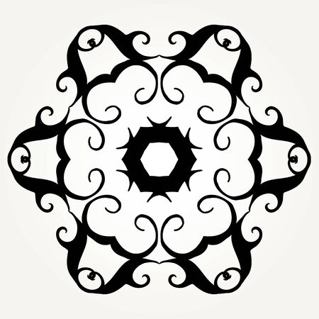 Illustration pour Ornate doodle round rosette in black over white backgrounds. Mandala formed with hand drawn calligraphic elements. - image libre de droit