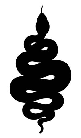 Coiled snake silhouette illustration. Tribal serpent in black isolated over white background. Vector tattoo design.のイラスト素材