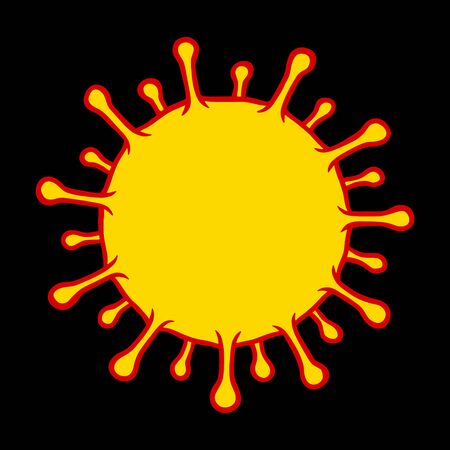 Coronavirus cell icon, 2019-nCoV pandemic vector illustration, yellow isolated over black. No infection stop dangerous virus concept.のイラスト素材