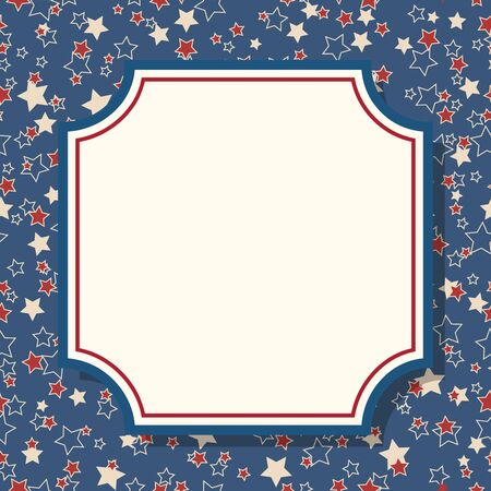 American patriotic background. United States blank vintage white frame with space for text. Independence day square design template. Stars over blue backdrop.のイラスト素材