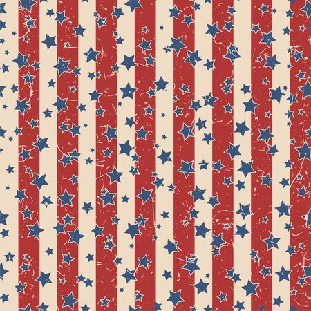 American patriotic stars and stripes textured seamless pattern in vintage colors. Independence day vector background.のイラスト素材