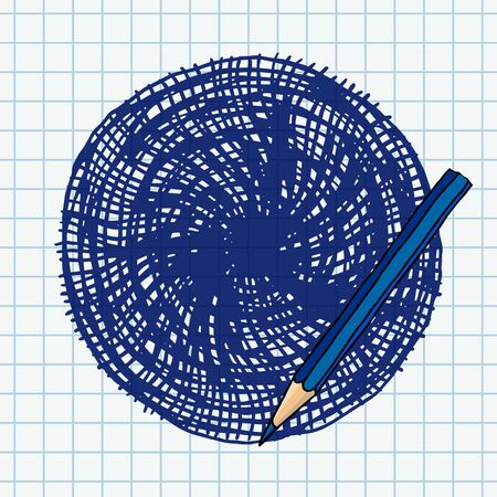 Vector freeform strokes doodle blank frame and a pencil. Hand drawn border illustration over chequered notebook page.のイラスト素材