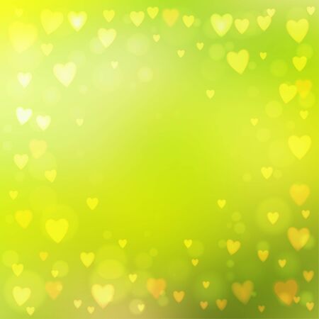Abstract square blur green background with small heart-shaped lights over it.のイラスト素材