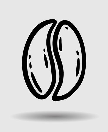 Roasted coffee bean icon, caffeine symbol. Hand drawn graphic vector illustration in black isolated on white background.のイラスト素材