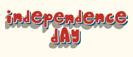 United States Independence Day greeting card design element. American patriotic illustration. Hand drawn lettering in traditional colors isolated over white.のイラスト素材