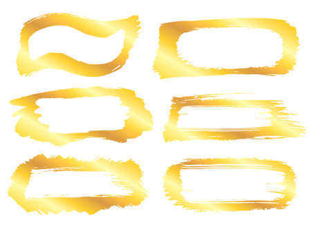 Collection of miscellaneous golden grunge brush strokes frames isolated over white background. Set of design elements. Vector illustration.のイラスト素材